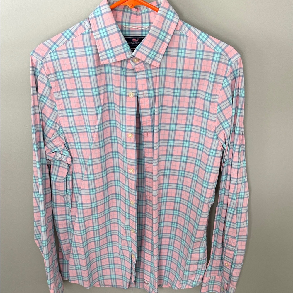 Vineyard Vines Performance Pink and Blue Checkered Shirt